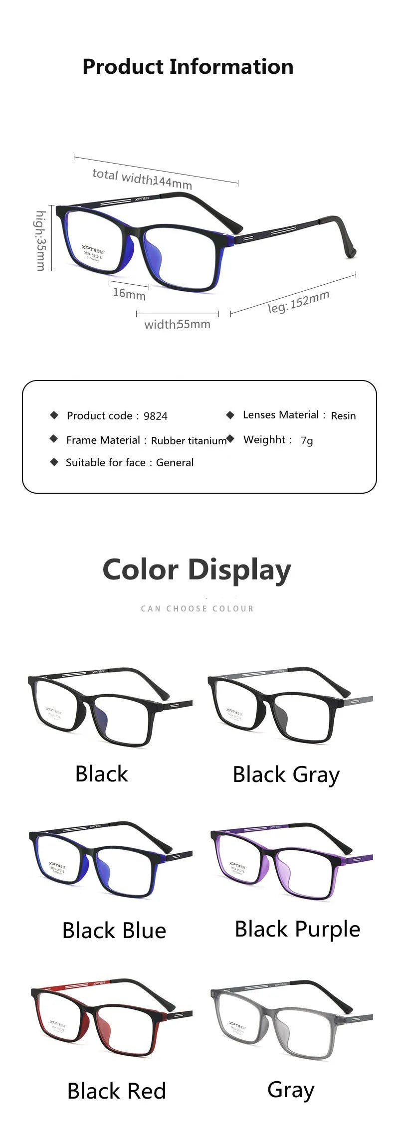 Kocolior Unisex Full Rim Square Titanium Alloy Hyperopic Reading Glasses 9824 — view 17 | Kocolior at FuzWeb