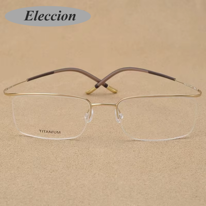 Eleccion Unisex Semi Rim Square Brow Line Titanium Eyeglasses 845296