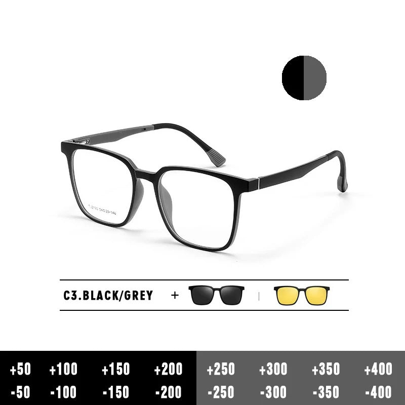 Kansept Unisex Full Rim Square Tr 90 Reading Glasses Clip On Polarized Sunglasses 2190.