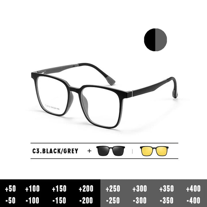 Kansept Unisex Full Rim Square Tr 90 Reading Glasses Clip On Polarized Sunglasses 2190.