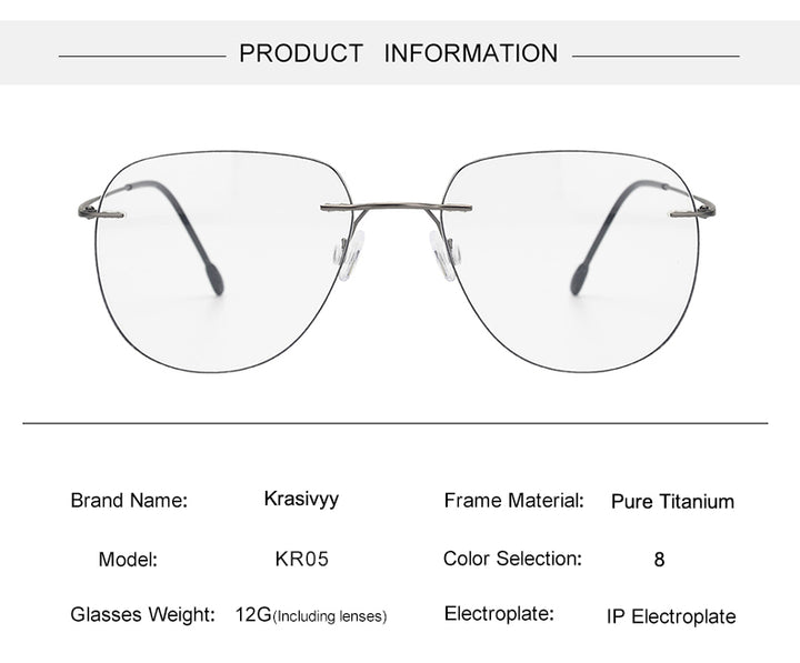 Krasivyy Unisex Rimless Oval Titanium Eyeglasses Kr05 — view 3 | Krasivyy at FuzWeb
