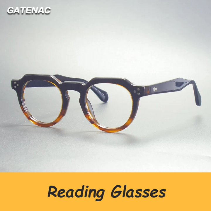 Gatenac Unisex Full Rim Flat Top Oval Acetate Reading Glasses G62207