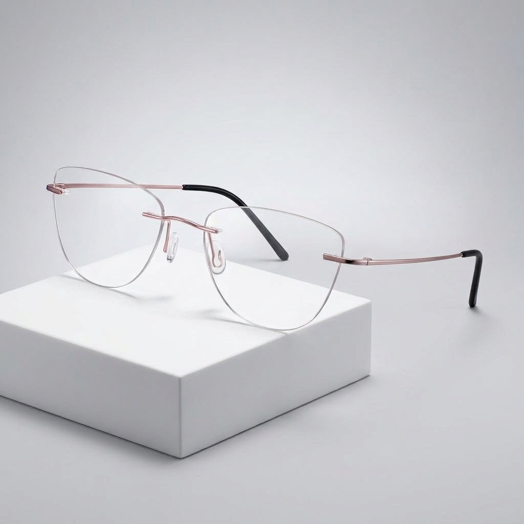 Chashma Ottica Unisex Rimless Rounded Square Cat Eye Titanium Eyeglasses 9016
