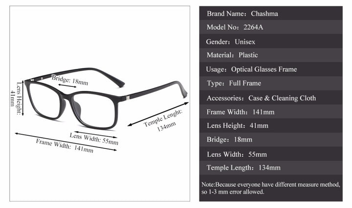 Chashma Ochki Unisex Full Rim Square Tr 90 Eyeglasses Clip On Sunglasses 2263/64 — view 1 | Chashma Ochki at FuzWeb