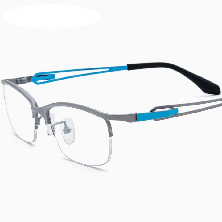 Eleccion Women's Semi Rim Square Titanium Eyeglasses 185867 Semi Rim Eleccion Silver - Blue