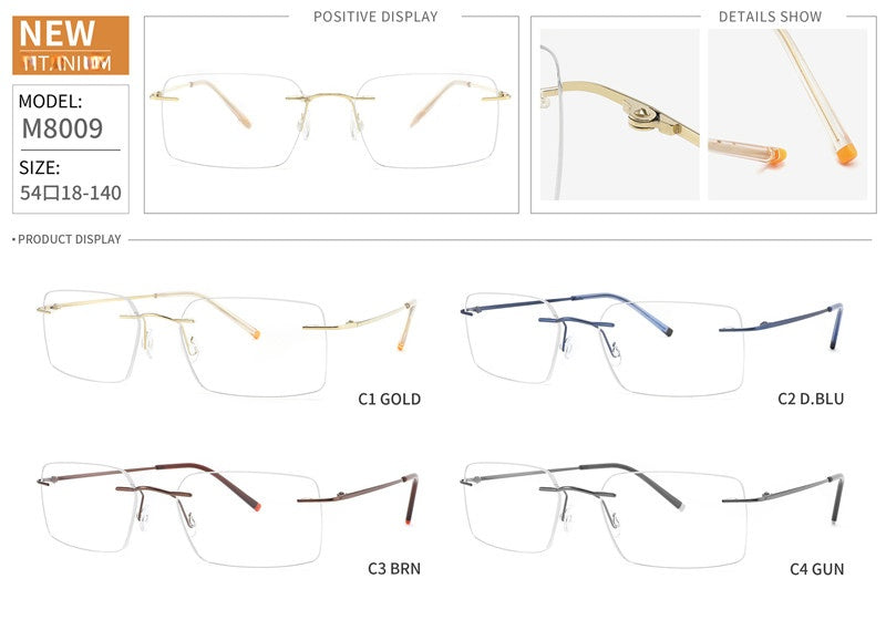 Chashma Ottica Unisex Rimless Customized Shape Lens Square Titanium Eyeglasses 8009.