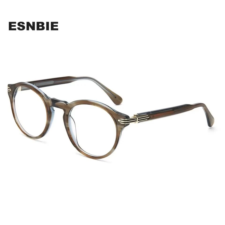 Esnbie Women's Full Rim Round Acetate Titanium Eyeglasses 2417271