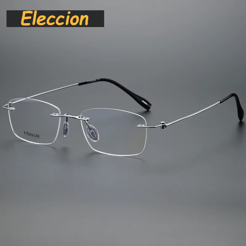 Eleccion Women's Rimless Oval Square Titanium Eyeglasses 480972 Rimless Eleccion Silver