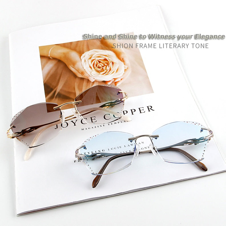 Chashma Womens Rimless Round Titanium Eyeglasses 8036c — view 2 | Chashma at FuzWeb