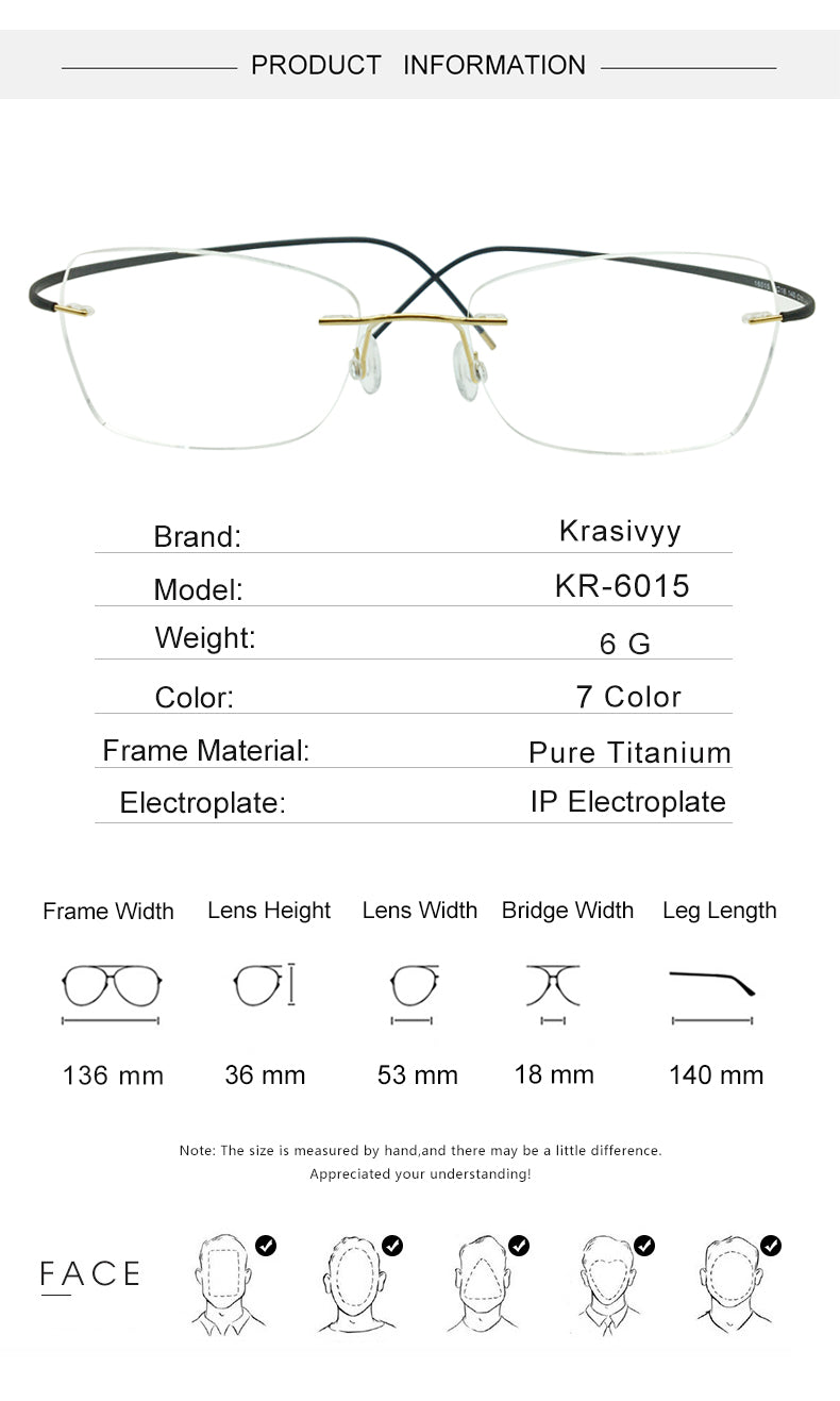 Krasivyy Unisex Rimless Square Oval Eyeglasses Kr6015.