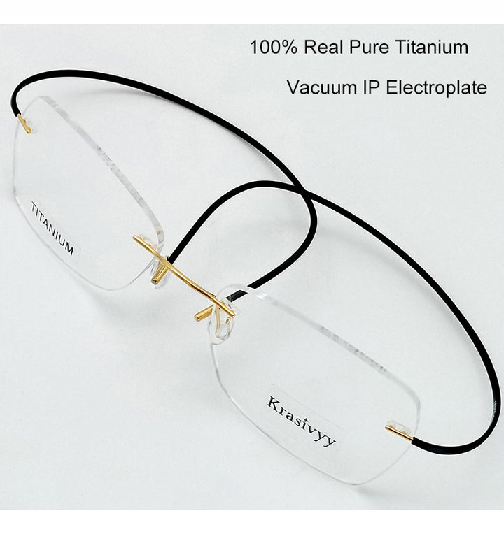 Krasivyy Unisex Rimless Oval Titanium Eyeglasses 1615 — view 2 | Krasivyy at FuzWeb