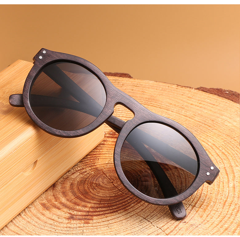 Hdcrafter Unisex Full Rim Round Bamboo Wood Frame Polarized Sunglasses Lw3016 — view 2 | Hdcrafter Sunglasses at FuzWeb