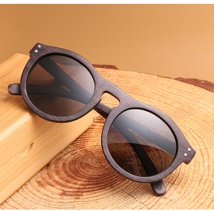 Hdcrafter Unisex Full Rim Round Bamboo Wood Frame Polarized Sunglasses Lw3016 — view 2 | Hdcrafter Sunglasses at FuzWeb