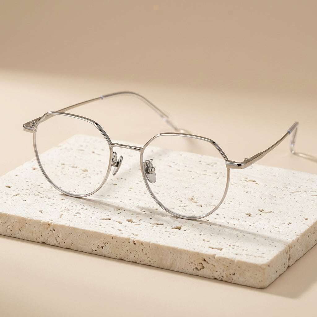 Chashma Ottica Unisex Full Rim Flat Top Oval Titanium Eyeglasses - Silver