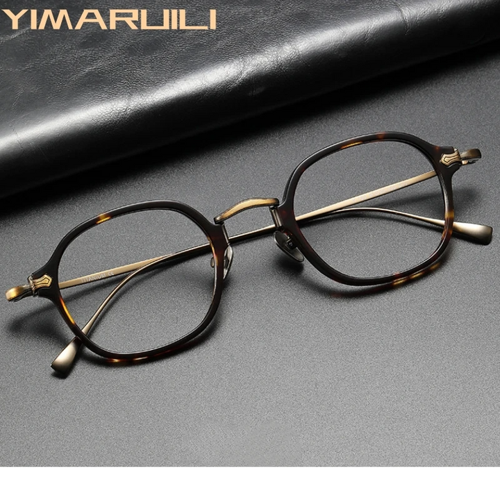 Yimaruili Unisex Full Rim Square Oval Acetate Titanium Eyeglasses 369183