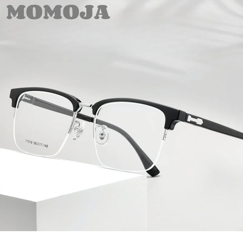 Momoja Men's Semi Rim Square Tr 90 Titanium Alloy Eyeglasses 71016