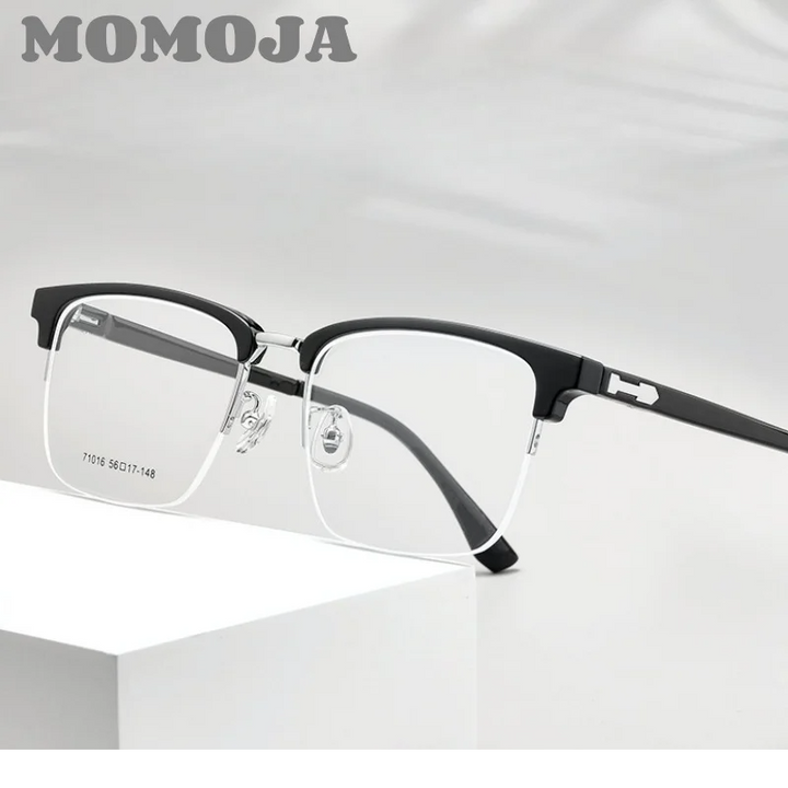 Momoja Men's Semi Rim Square Tr 90 Titanium Alloy Eyeglasses 71016