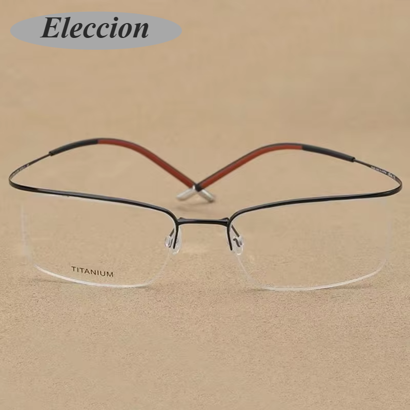 Eleccion Unisex Semi Rim Square Brow Line Titanium Eyeglasses 845296