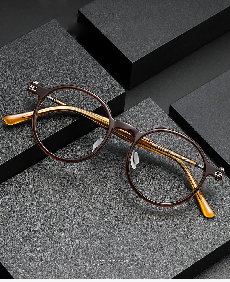 Oveliness Unisex Full Rim Round Acetate Titanium Eyeglasses 5886 — view 1 | Oveliness at FuzWeb