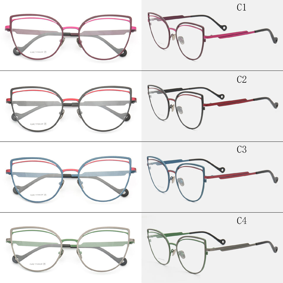 Muzz Women's Full Rim Square Cat Eye Titanium Frame Eyeglasses T7037.