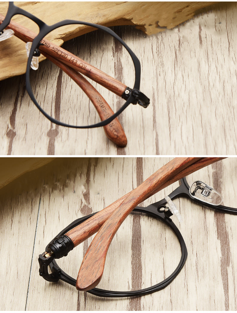 Hdcrafter Unisex Full Rim Round Acetate Alloy Frame Wood Temple Eyeglasses 7578d — view 2 | Hdcrafter Eyeglasses at FuzWeb