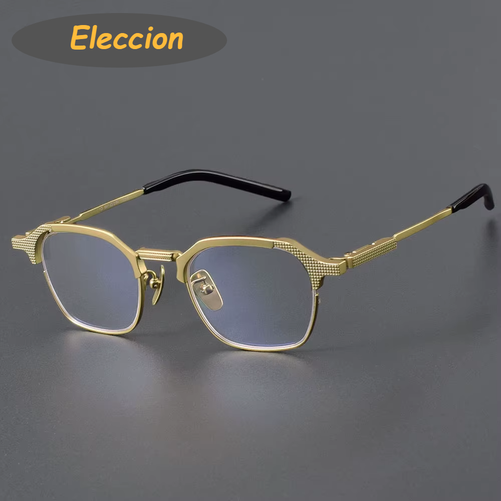 Eleccion Men's Full Rim Square Titanium Eyeglasses 94204 Full Rim Eleccion Gold