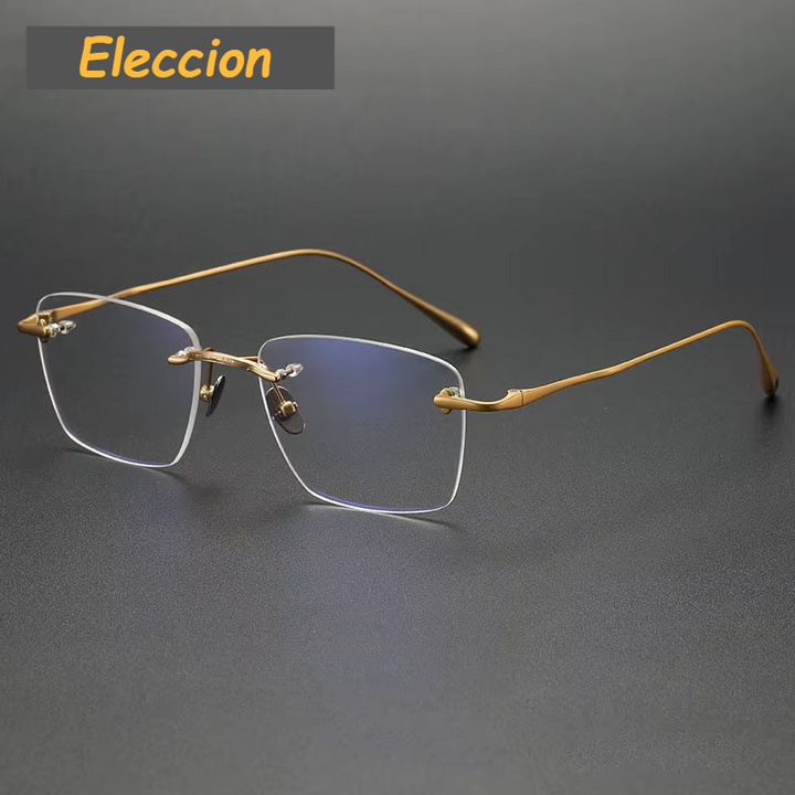 Eleccion Men's Rimless Square Polygon Titanium Eyeglasses 480954 Rimless Eleccion