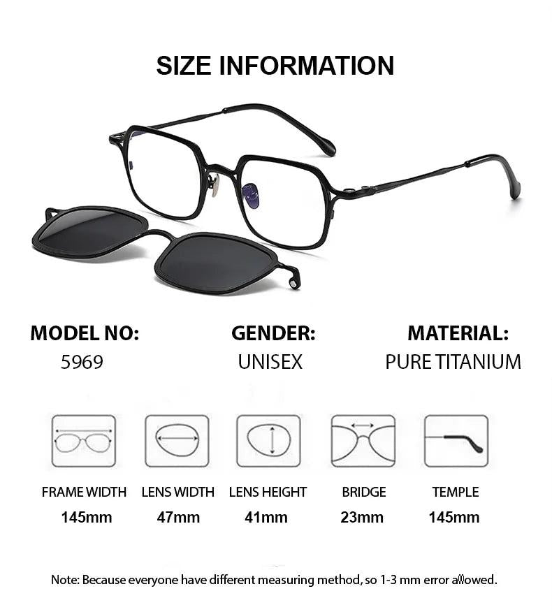 Chashma Ottica Unisex Full Rim Square Titanium Eyeglasses Clip On Sunglasses 415969 - Size Chart