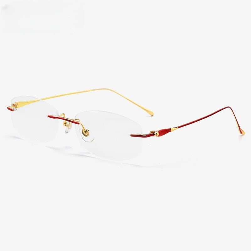 Chashma Ottica Women's Rimless Oval Titanium Eyeglasses 81454 - Red with Gold