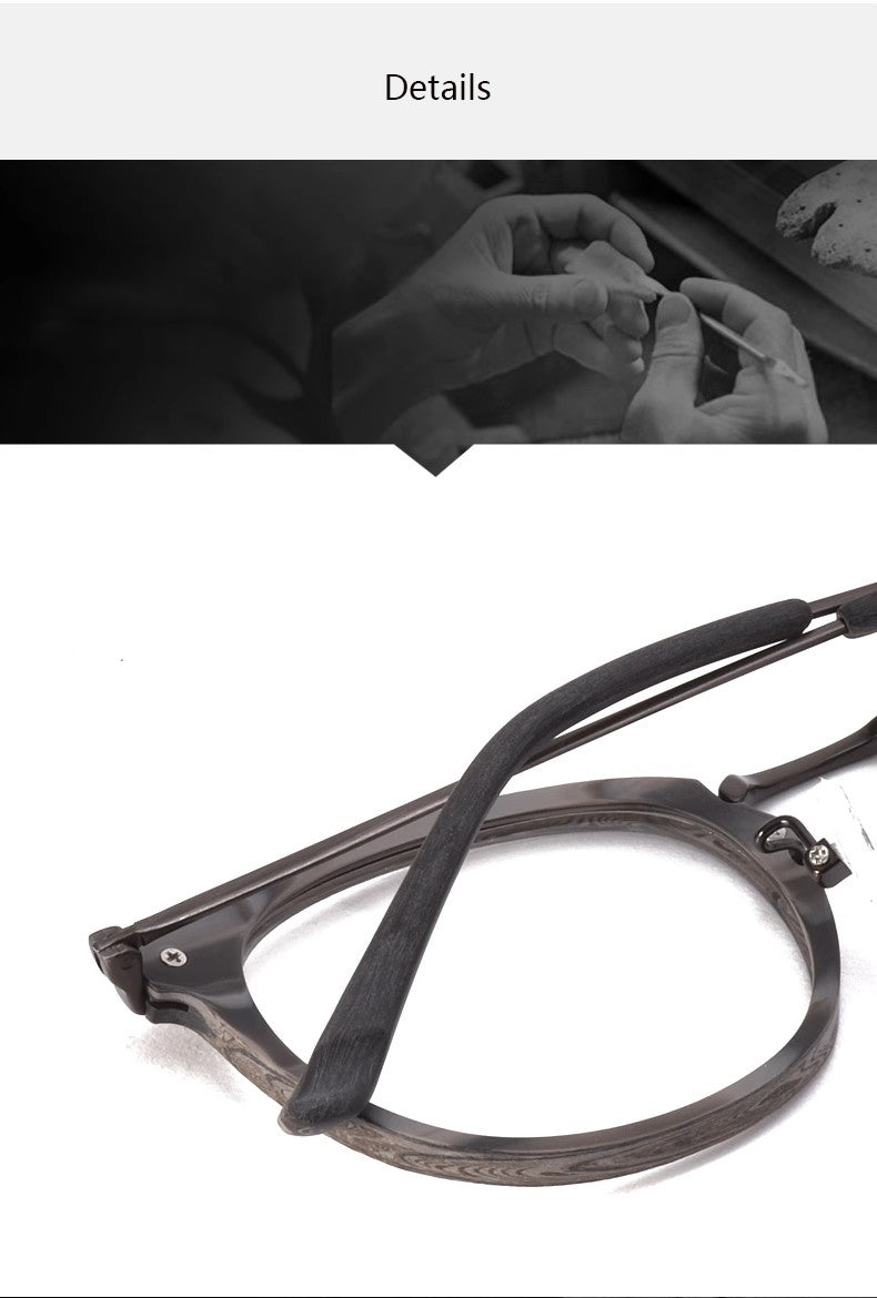 Hdcrafter Womens Full Rim Round Wood Titanium Eyeglasses 98093 — view 2 | Hdcrafter Eyeglasses at FuzWeb