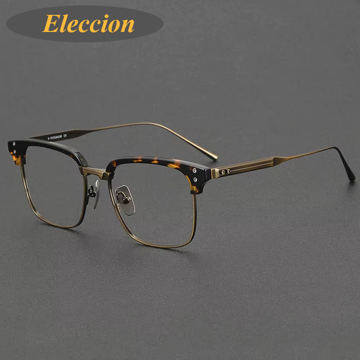 Eleccion Unisex Full Rim Square Acetate Titanium Eyeglasses 84431