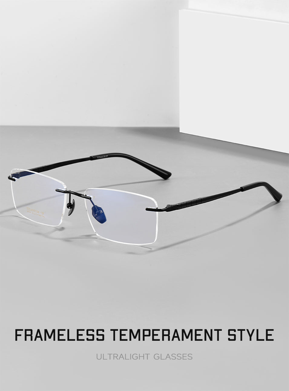 Gmei Mens Rimless Rectangle Titanium Eyeglasses 91104 — view 1 | Gmei Optical at FuzWeb