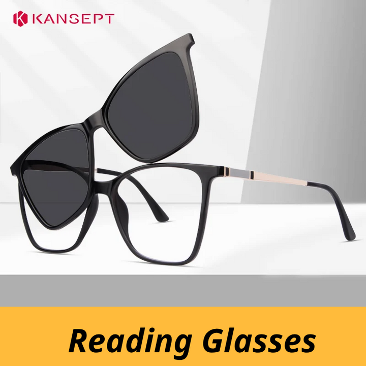 Kansept Women's Full Rim Square Tr 90 Alloy Reading Glasses Clip On Sunglasses 513002