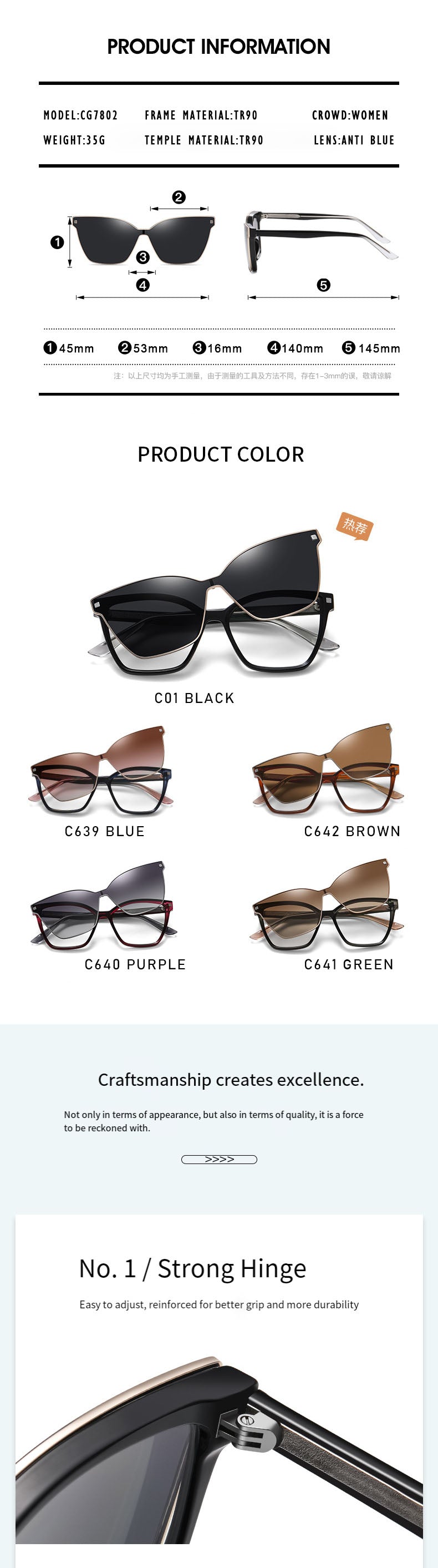 Kansept Womens Full Rim Square Tr 90 Reading Glasses Clip On Sunglasses 87802 — view 2 | Kansept at FuzWeb