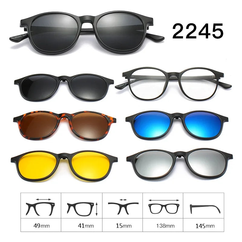 Hdcrafter Unisex Full Rim Acetate Frame 6 In 1 Polarized Magnetic Clip On Sunglasses.