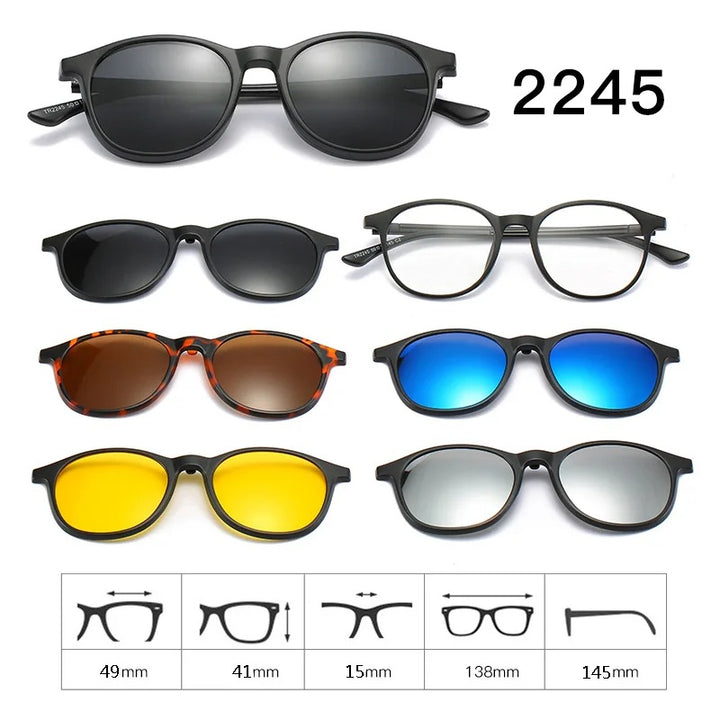 Hdcrafter Unisex Full Rim Acetate Frame 6 In 1 Polarized Magnetic Clip On Sunglasses.