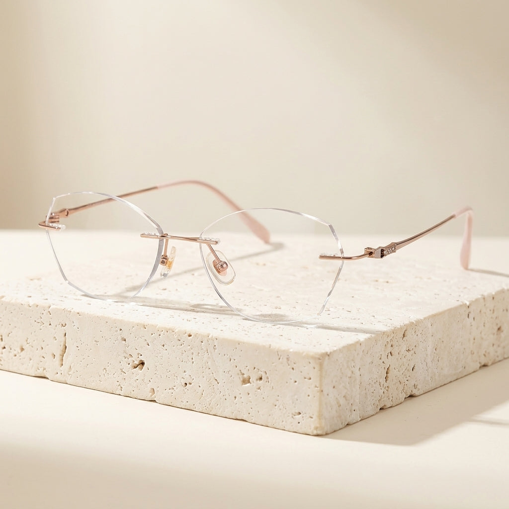 Chashma Ottica Women's Rimless Butterfly Titanium Eyeglasses 416009 - Rose Gold