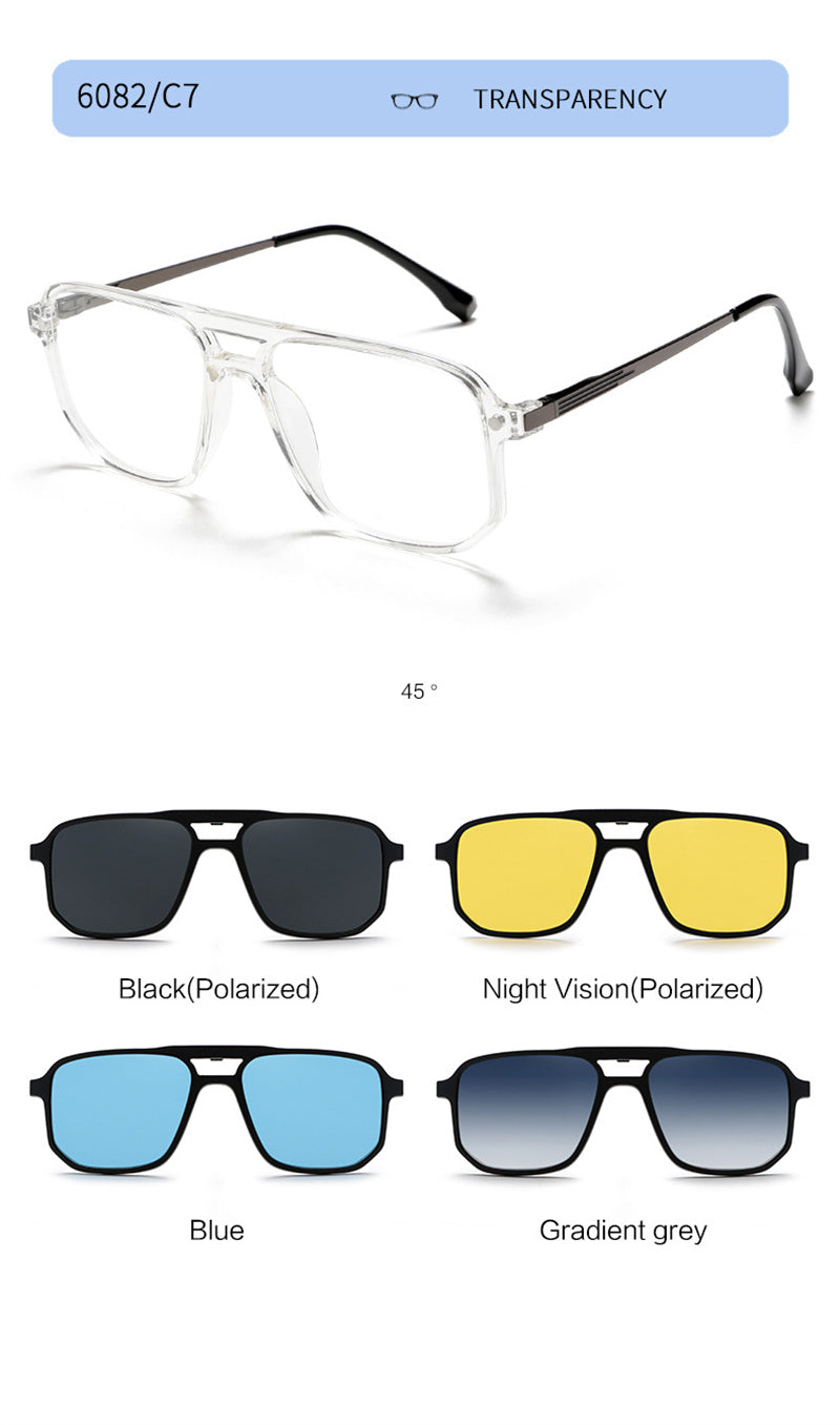 Summer Flower Unisex Full Rim Square Double Bridge Alloy Eyeglasses Clip On Sunglasses 60824.