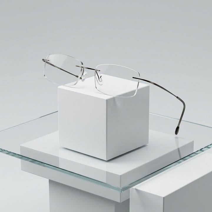 Chashma Ottica Unisex Rimless Rectangle Titanium Eyeglasses 6074 — view 1 | Chashma Ottica at FuzWeb