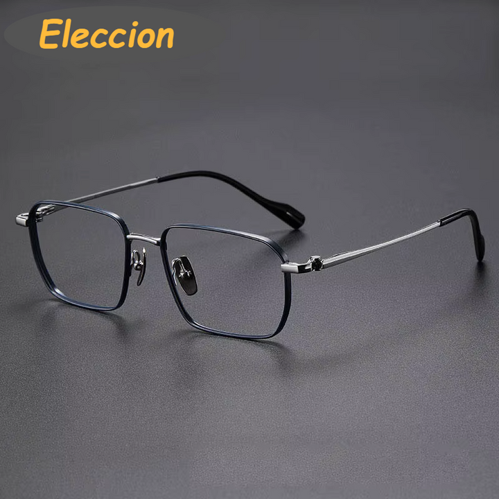 Eleccion Unisex Full Rim Polygon Square Titanium Eyeglasses 81013 Full Rim Eleccion Blue - Silver