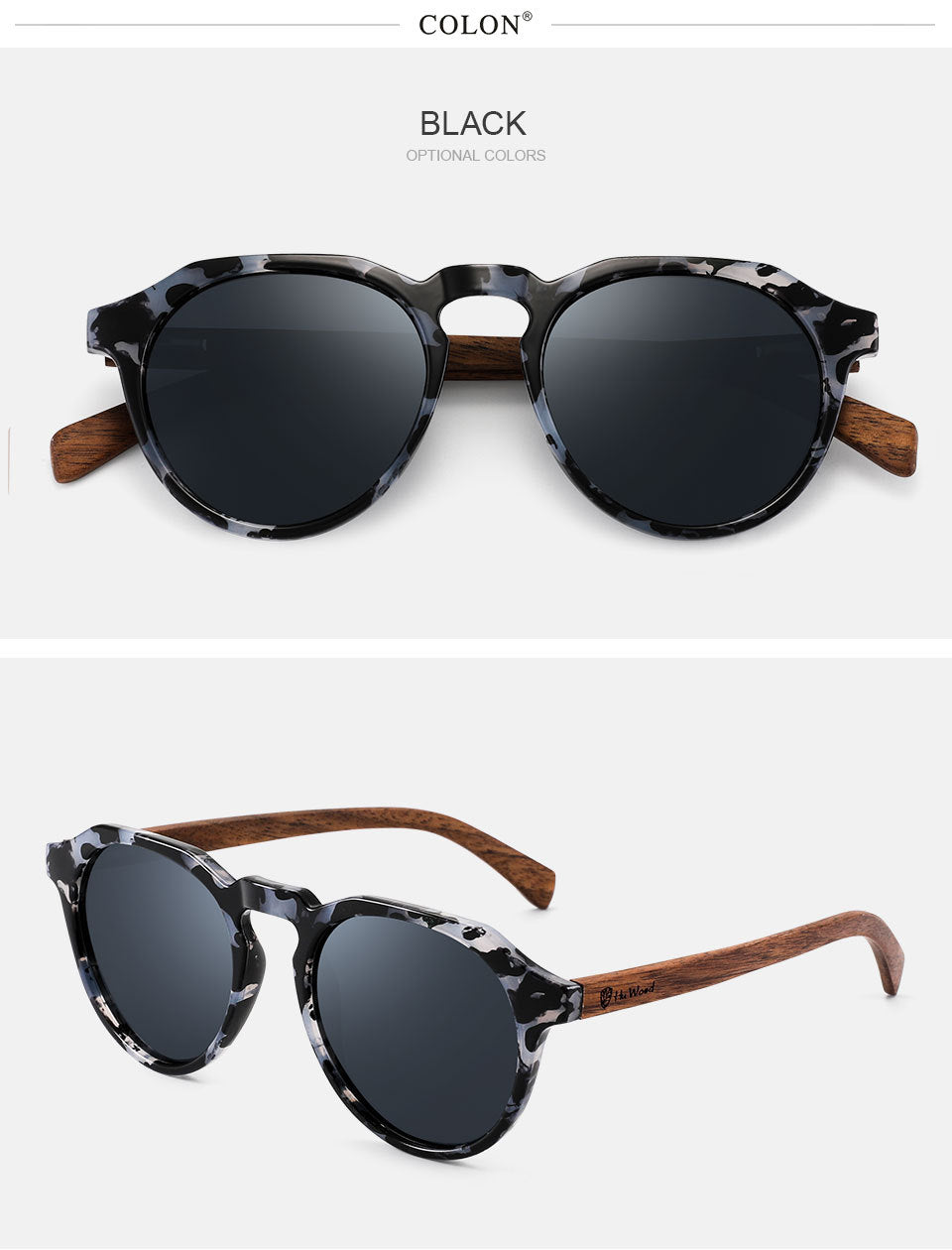 Yimaruili Unisex Full Rim Round Wood Frame HD Polarized Sunglasses 8048 — view 8 | Yimaruili Sunglasses at FuzWeb