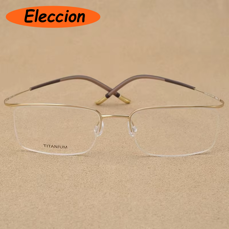 Eleccion Unisex Semi Rim Brow Line Titanium Eyeglasses 95296 Semi Rim Eleccion Gold