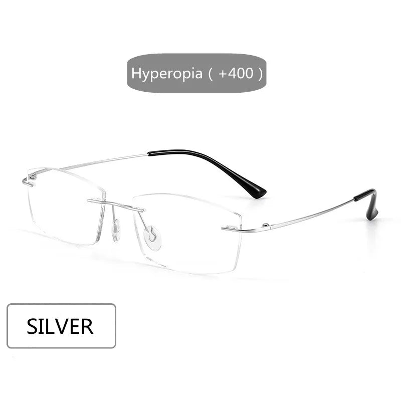 Kocolior Unisex Rimless Square Titanium Hyperopic Reading Glasses 8161.