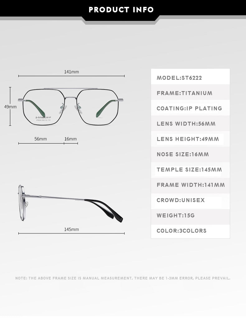 Kansept Unisex Full Rim Square Double Bridge Titanium Reading Glasses 6222 — view 2 | Kansept at FuzWeb