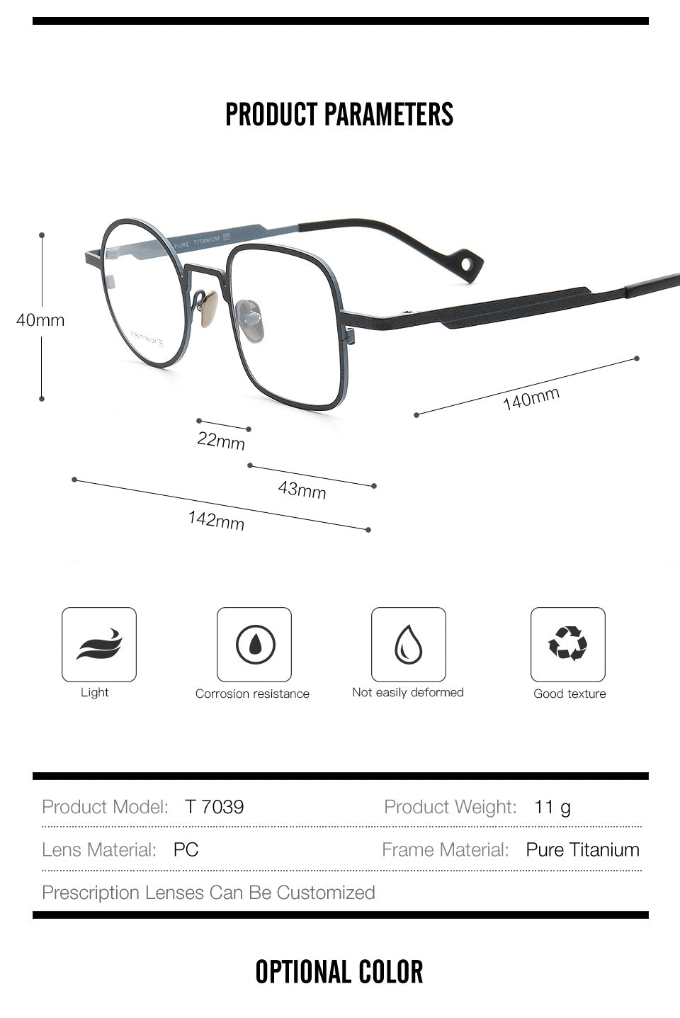 Muzz Mens Full Rim Square Round Asymmetrical Titanium Frame Eyeglasses T7039 — view 1 | Muzz at FuzWeb