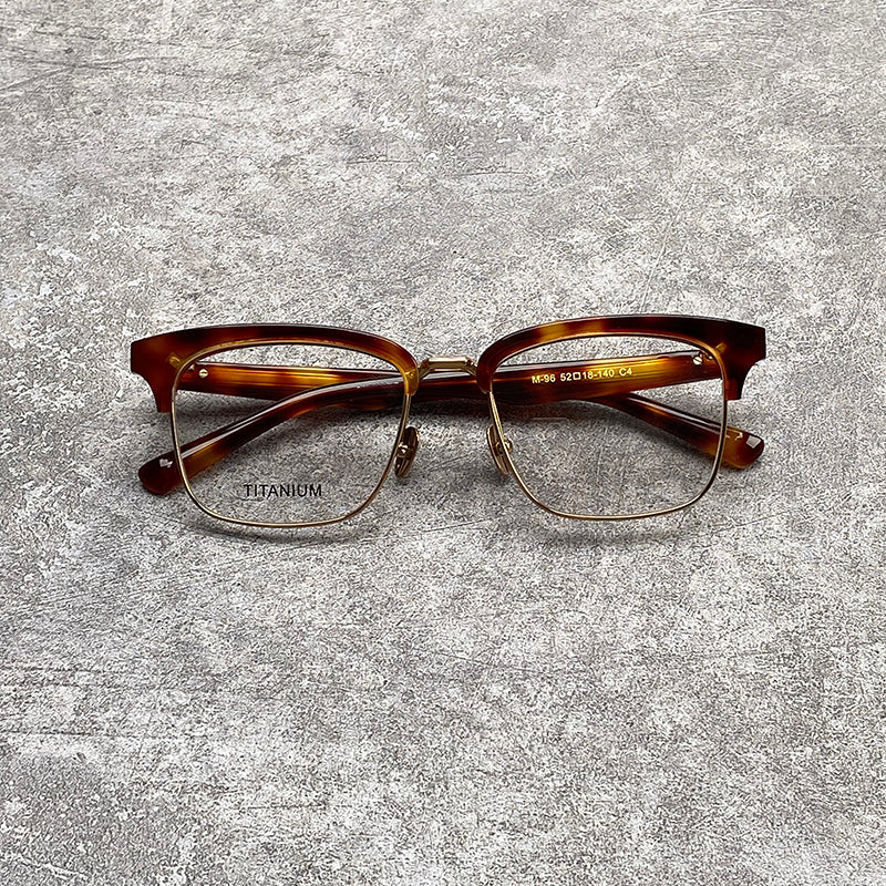 Nobler Unisex Semi Rim Large Square Titanium Acetate Eyeglasses M96.