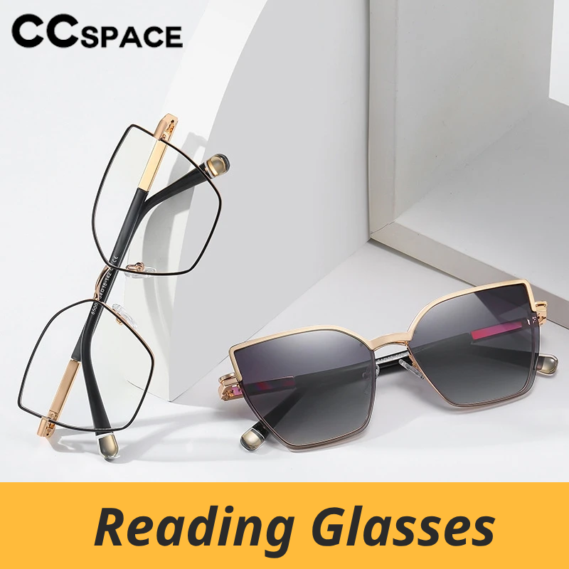 CCspace Women's Full Rim Square Cat Eye Alloy Eyeglasses Clip On Sunglasses 802583