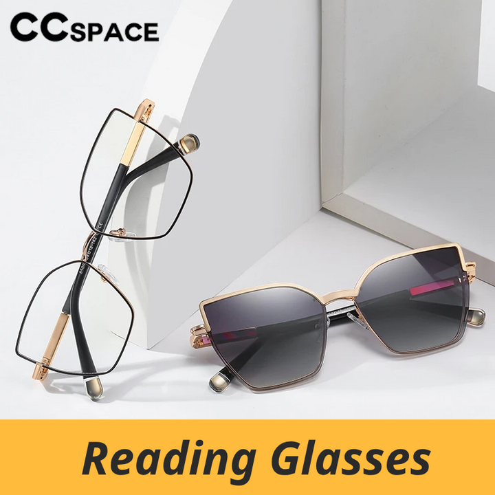 CCspace Women's Full Rim Square Cat Eye Alloy Eyeglasses Clip On Sunglasses 802583