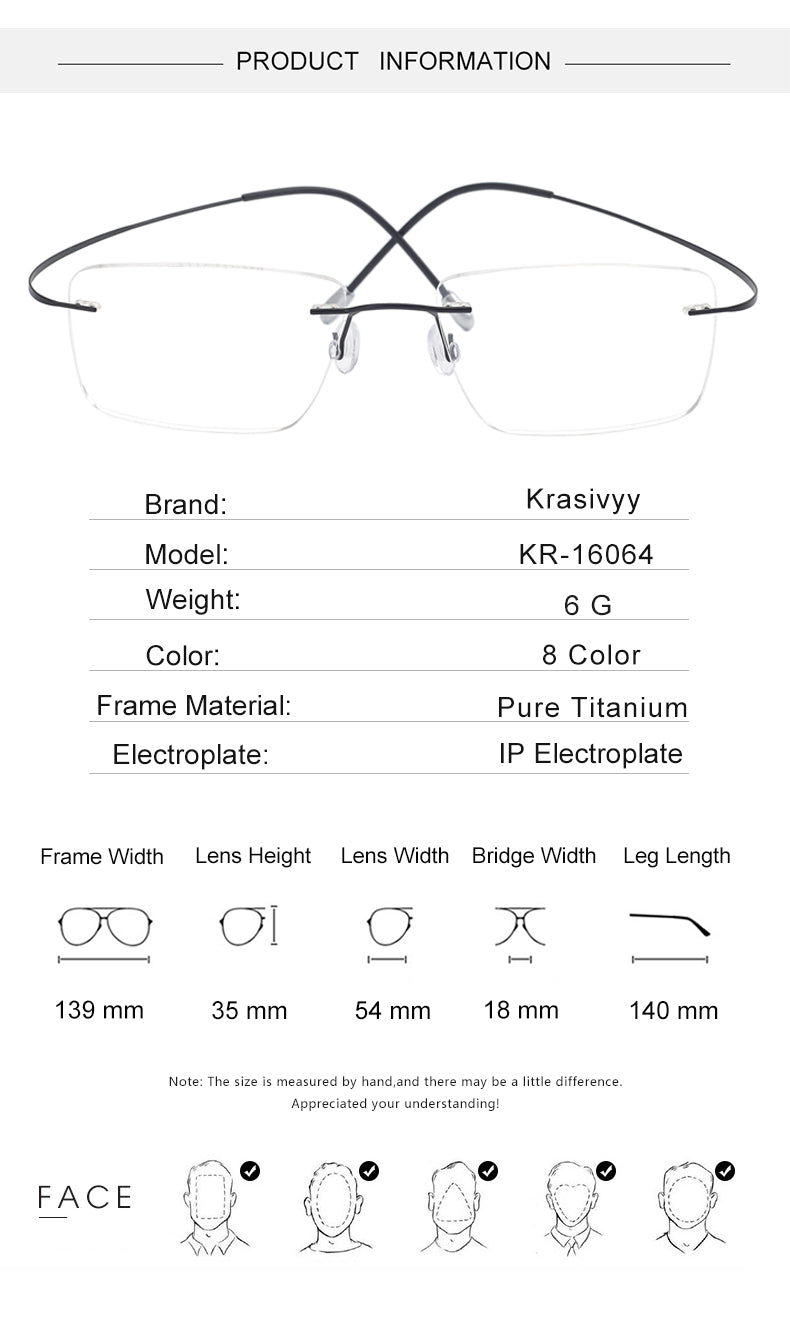 Krasivyy Men's Rimless Square Titanium Eyeglasses Kr16064.