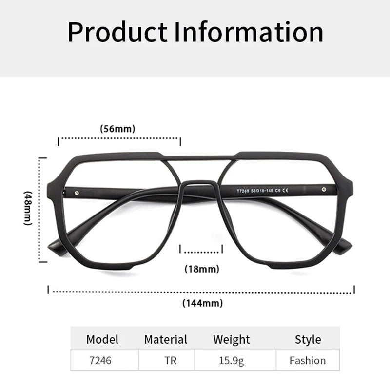 Xbora Unisex Full Rim Square Double Bridge Tr 90 Alloy Eyeglasses 7246 — view 2 | Xbora at FuzWeb